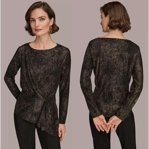 Donna Karan Tops - NWT DONNA KARAN New York Women's Foil Knit Cinch Waist Long Sleeves Top Size M